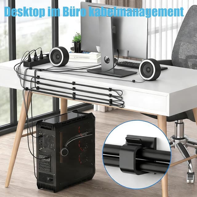 Detalle 2 de KLJ Kabelhalter-Haken für Lichterketten, selbstklebende Kabelclips (Schwarz), 100er Set