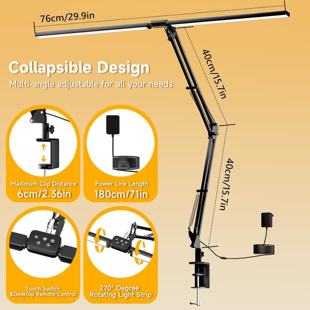 Detalle 2 de SKYLEO Lampada da scrivania LED a doppia testa con telecomando, 2400 lm, 24 W e 5 modalità temperatura