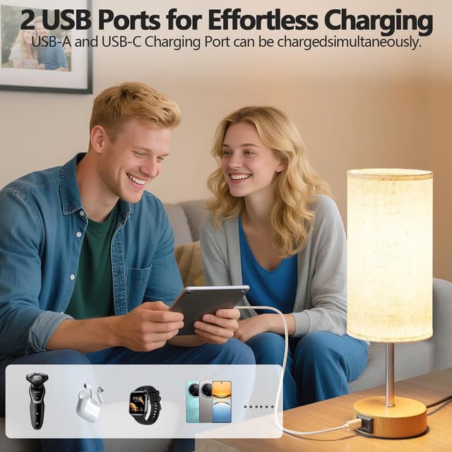 Detalle 1 de UPXNBOR Touch Bedside Lamp with USB-C port