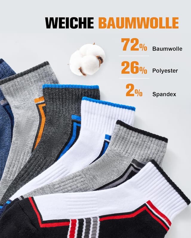 Detalle de EconioSocken Sneaker-Socken aus Baumwolle mit Frotteesohle (Quarter, gepolstert) – 6/10 Paar