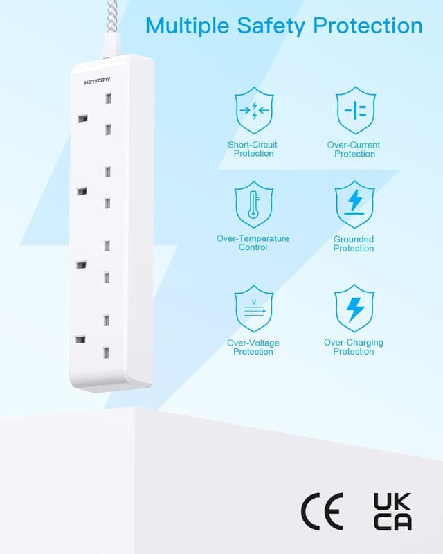 Detalle 2 de HANYCONY 4 Way Extension Lead 1M with Braided Cable