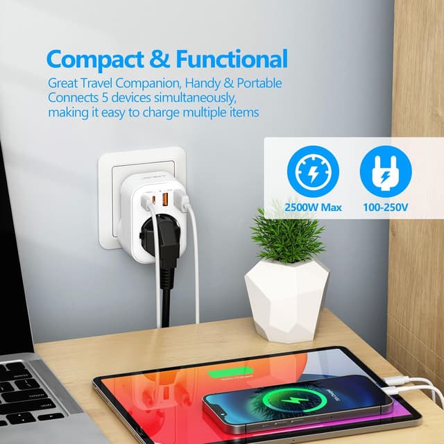 Thumbnail 4 de JSVER Adattatore di viaggio con PD20W 2500W