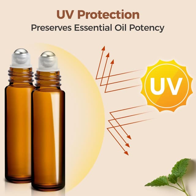 Detalle de ComSaf – Lot de 24 flacons roll-on vides en verre ambré (billes, accessoires) pour huiles essentielles et DIY