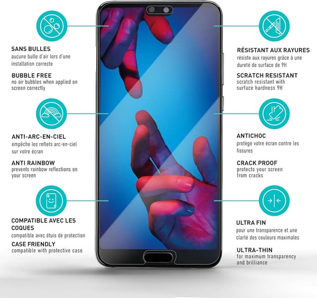 Detalle 2 de smartect Verre Trempé 3 pièces Clear (dureté 9H, sans bulles) pour Huawei P20