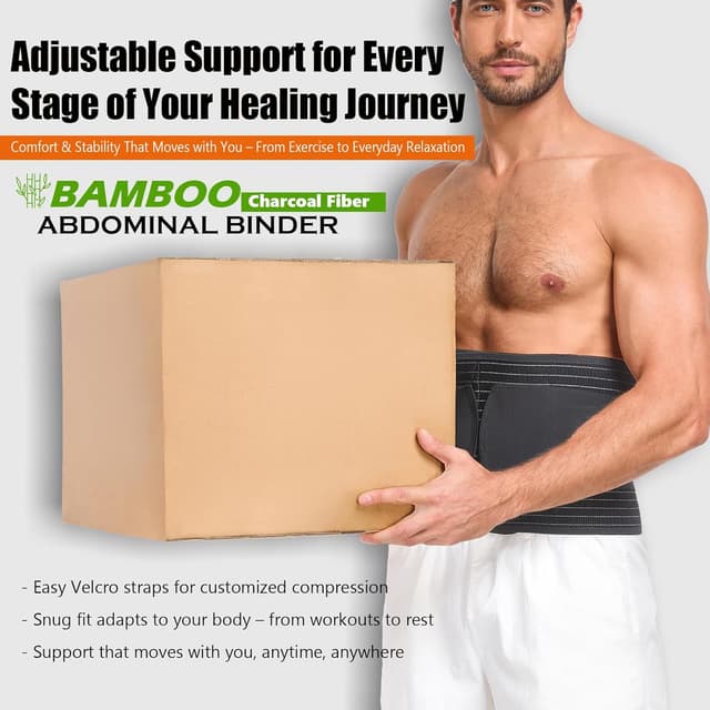 Detalle de DOREIPA Abdominal Binder for Men and Women (Adjustable Compression Wrap) – Post-Surgery & Postpartum Hernia Support Belt, Black