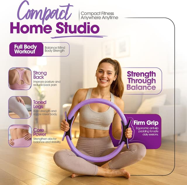 Detalle de At Home Pilates Kit for Women with Magic Circle and Mini Ball – Pilates ring, ball & bands set for home workouts