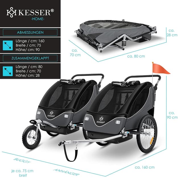 Thumbnail 6 de KESSER® Kinderanhänger 2in1 für 1–2 Kinder 40 kg