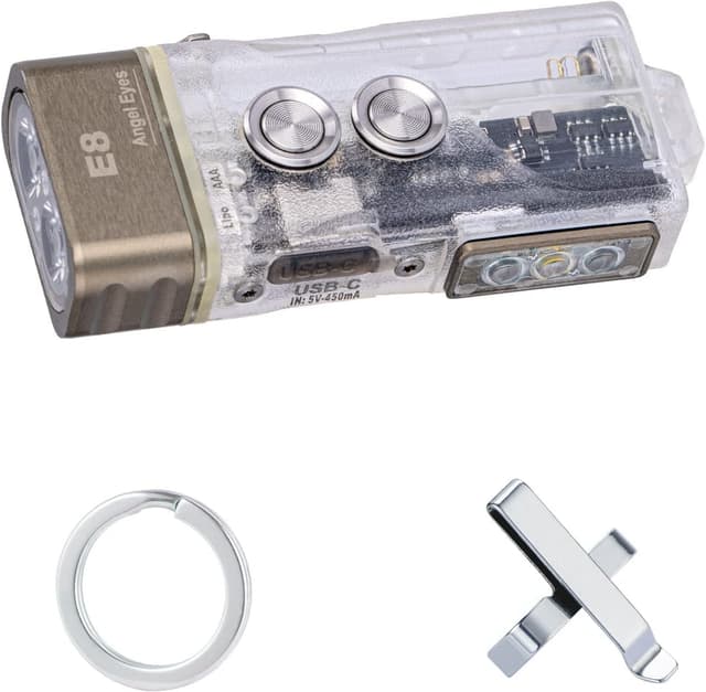 Detalle de RovyVon E8 EDC Taschenlampe aufladbar – 500 Lumen, 4000K, 365nm & Rot/Weiß Seitenlicht, IPX6