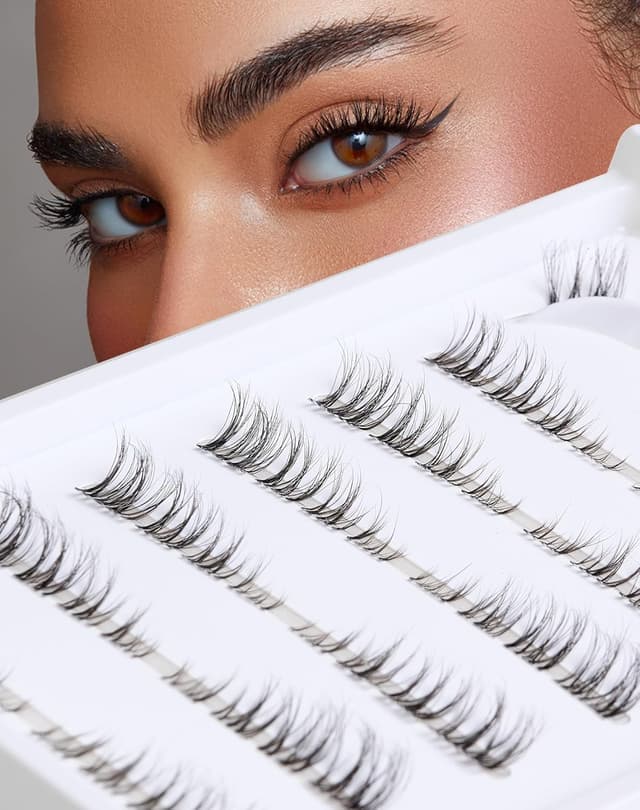 Detalle de Cluster Lashes Wispy Cat Eye Half Lashes – 3D C Curl Volumen, natürlich aussehende 3/4 Wimpern (7 Paare)