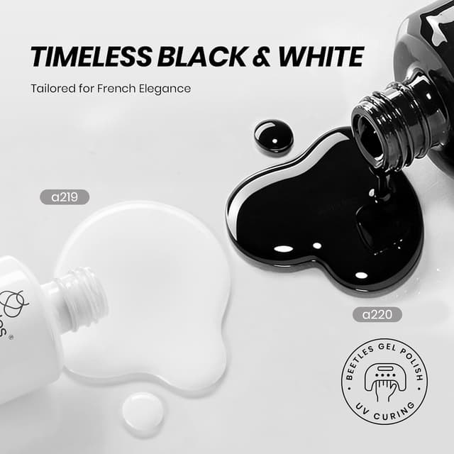 Detalle de Beetles Black White Gel Polish Set (2 Pack, 15ml) for French Nails & DIY LED Manicures