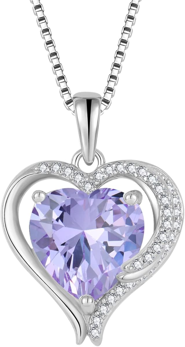 Detalle de FJ Herz Kette Damen 925 Sterling Silber mit Engelsflügeln und Geburtsstein