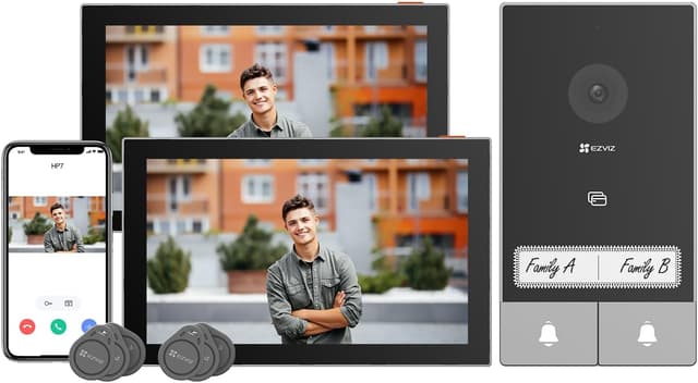 Detalle de EZVIZ 2K Video-Türklingel-Set HP7 2-Familien-Kit mit Türsprechanlage, 7-Zoll-Touchmonitoren und KI Personenerkennung