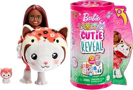 Detalle de Barbie Chelsea Cutie Reveal Gatito Panda Rojo 🐼 Juguete +3 Años
