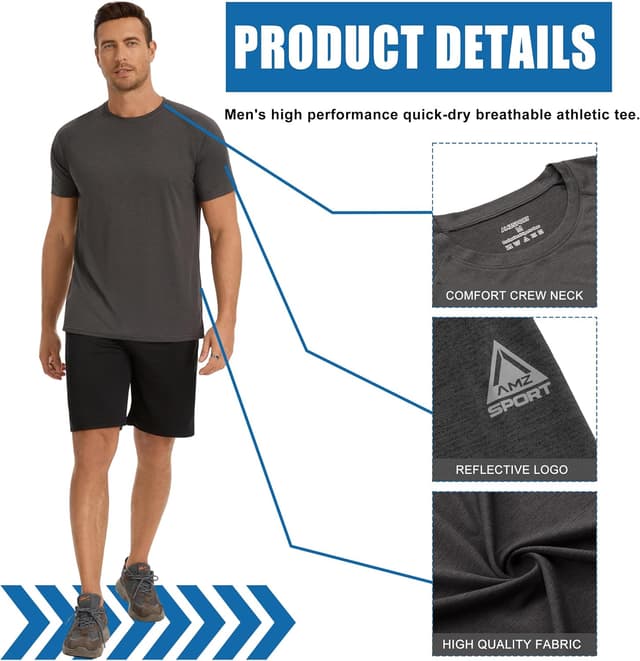 Detalle de Lot de t-shirts de sport homme à manches courtes respirant et séchage rapide