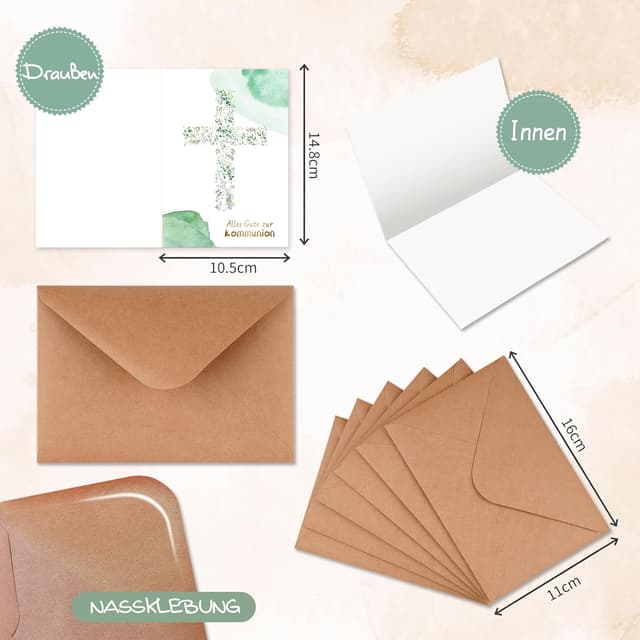 Detalle 2 de Kommunionskarten-Set Eukalyptus 12-teilig A6