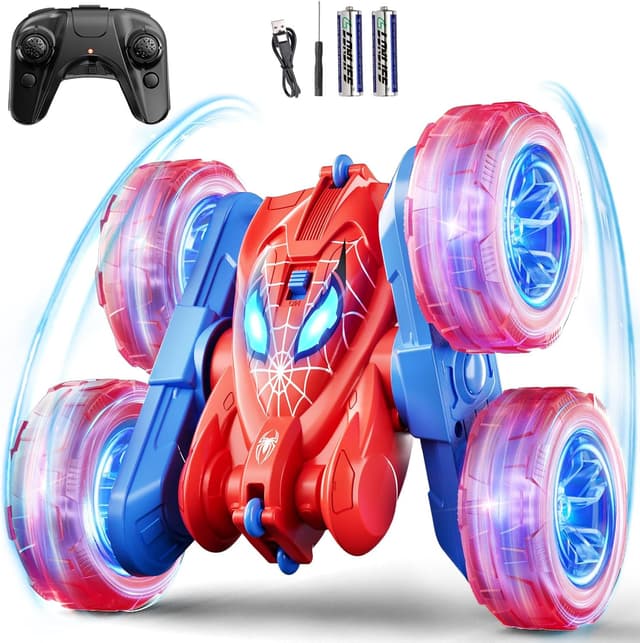 Detalle de Spider Remote Control Car — 360° Stunt RC for Kids (4WD, LED Wheel Lights, 2.4GHz, USB-C Charging)