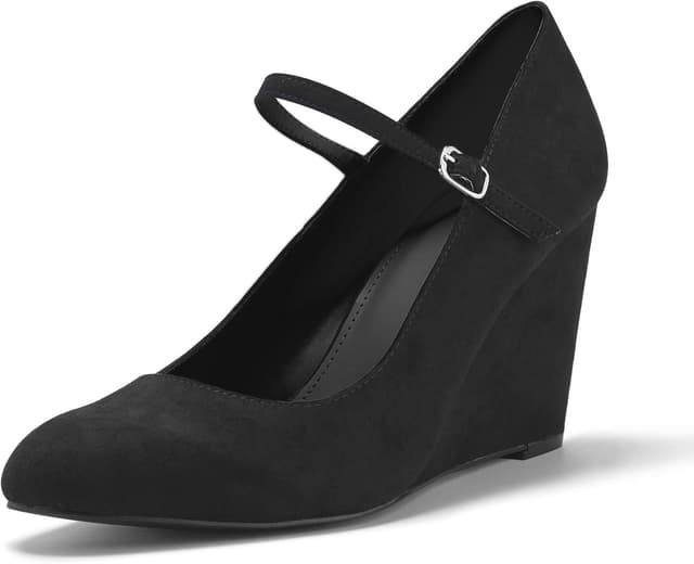 Detalle de Coutgo Women’s Wedge Pumps Mary Jane Heeled Shoes with Ankle Strap (Closed Toe)