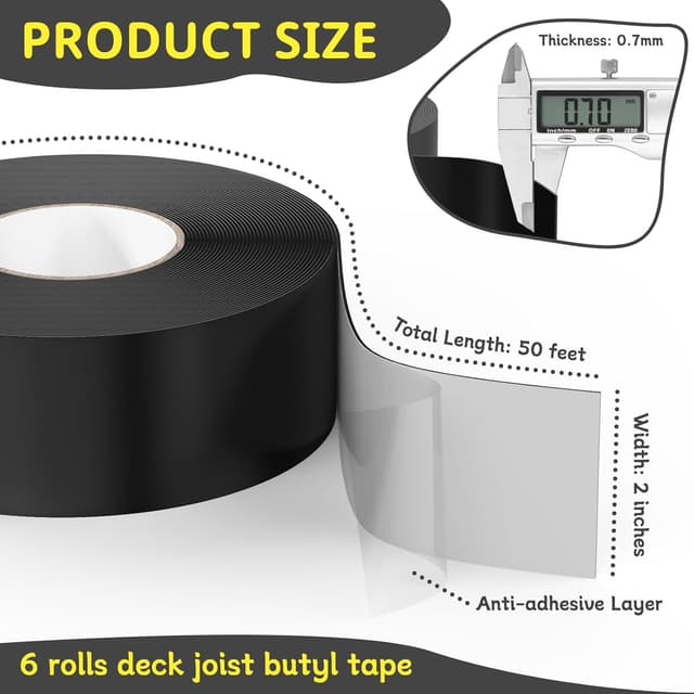 Detalle 2 de Hanotic Joist Tape for Decking (2 in x 50 ft) — 6 Rolls Butyl Deck Tape for Waterproof Sealing
