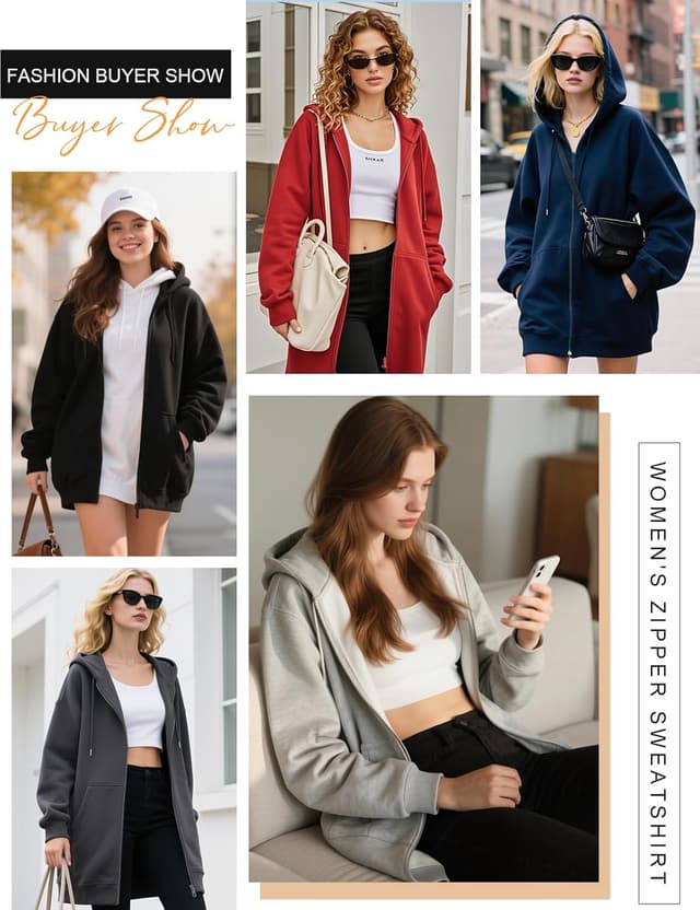 Thumbnail 6 de Vancavoo felpa donna con zip e cappuccio, giacca in cotone con manica lunga