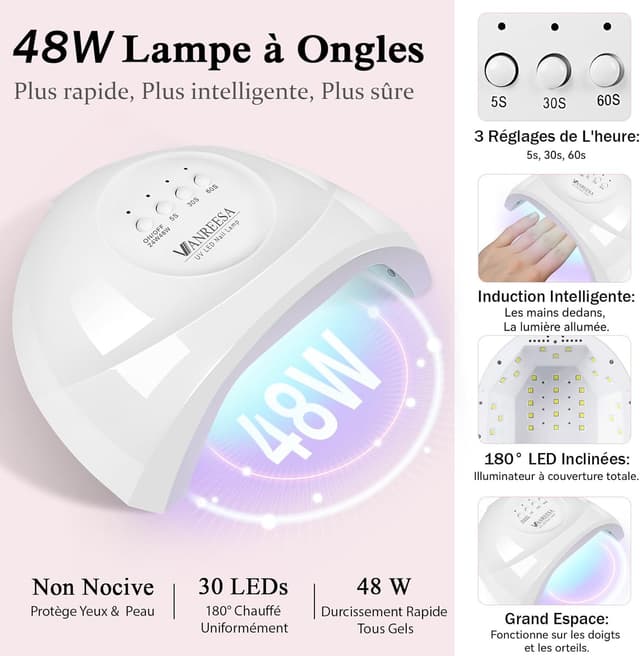 Detalle de Kit vernis semi-permanent VANREESA 48 W avec lampe UV, ponceuse électrique et 35 couleurs