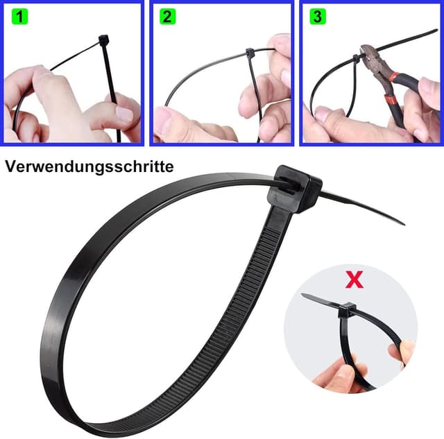 Thumbnail 2 de Yaluzibi 1000 Stück Kabelbinder schwarz (200 mm x 3,6 mm), Nylon UV-beständig, selbstsichernd