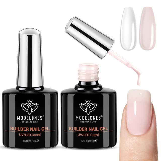 Detalle de modelones Builder Nail Gel (2 Pcs) Clear + Cover Nude 10ml — 8-in-one thickening strengthener for LED/UV curing