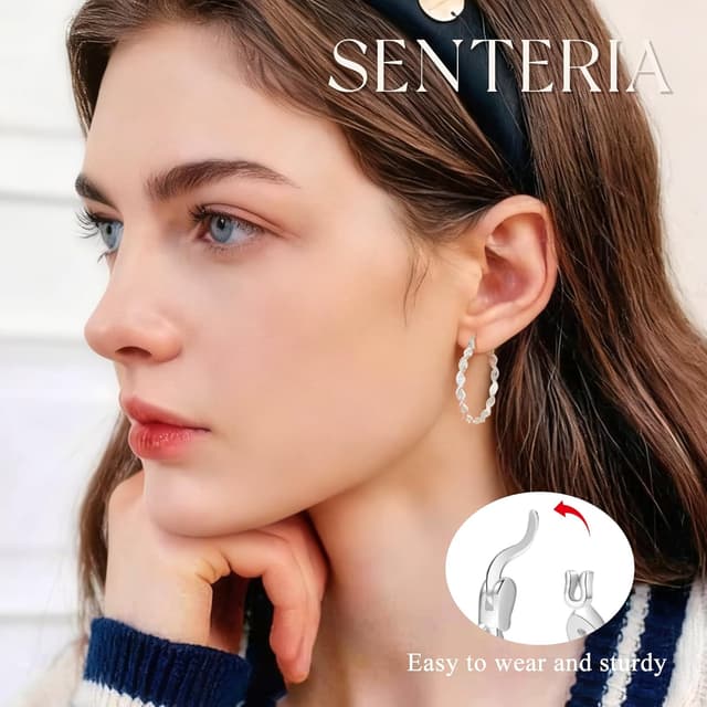 Detalle de SENTERIA Creolen aus Silber 925 mit Twisted-Design und kubischem Zirkonia (hypoallergen)