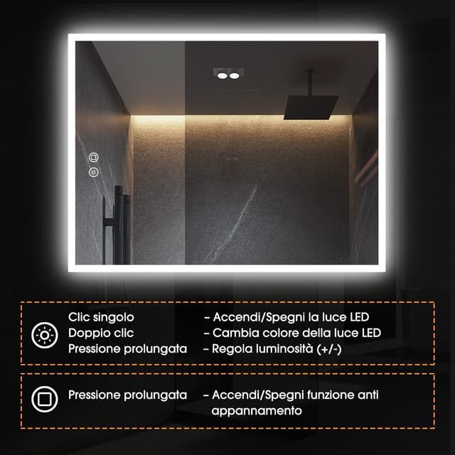Thumbnail 4 de byecold Specchio da bagno con illuminazione LED 80 x 60 cm e interruttore touch dimmerabile