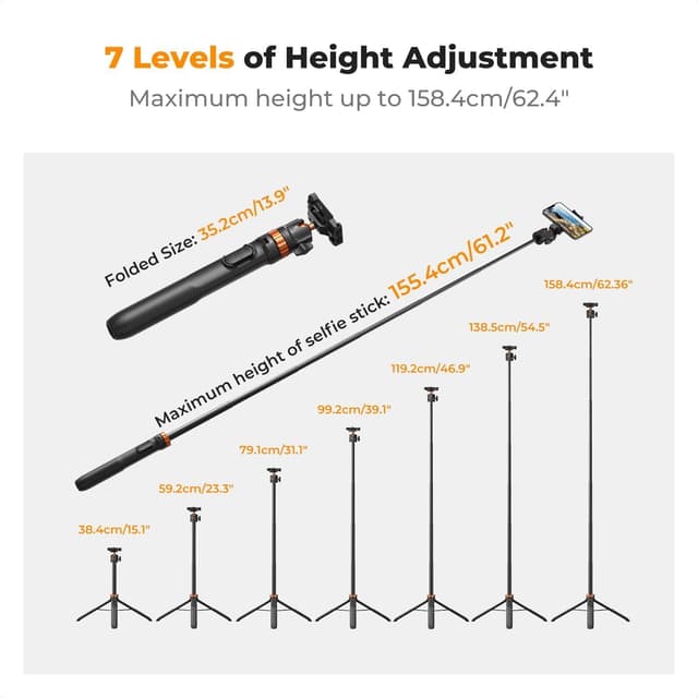 Detalle 2 de K&F CONCEPT 62" Selfie Stick Tripod with Remote