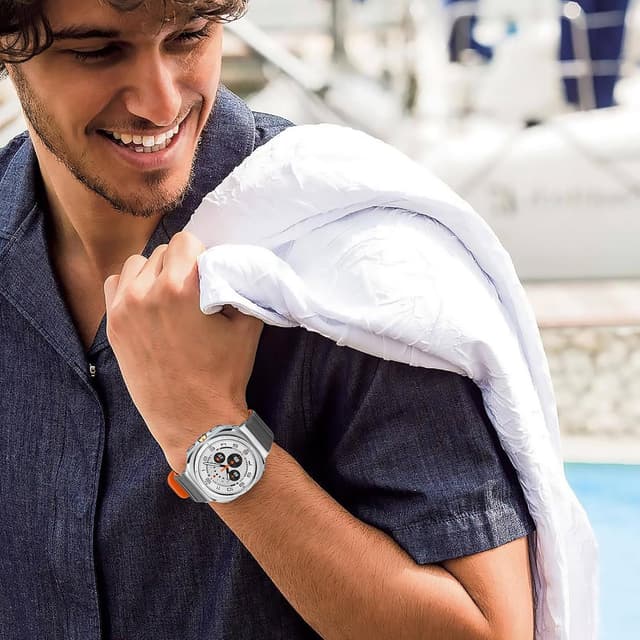 Detalle 2 de Tasikar No Gap Bands sport silicone strap for Samsung Galaxy Watch Ultra 47mm (2024/2025) – Grey Orange