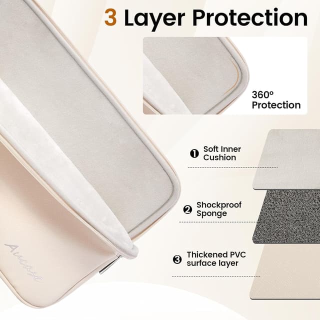 Detalle de Aucase 13–14 inch Laptop Sleeve Leather Case – water-resistant protective pouch with soft 360° lining