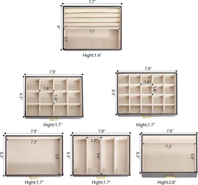 Detalle de AKOZLIN Huge Jewelry Box Organizer (Black) with Mirror, 6 Removable Drawers