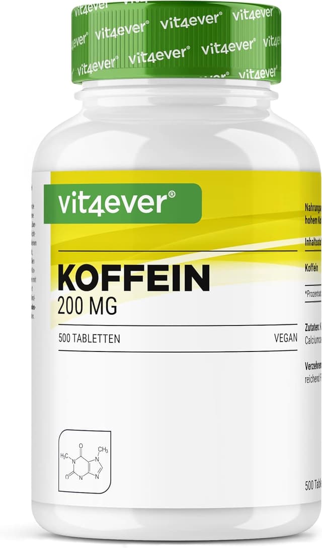 Detalle de Vit4ever Koffein-Tabletten 200 mg, 500 Tabletten – vegan, ohne unerwünschte Zusätze