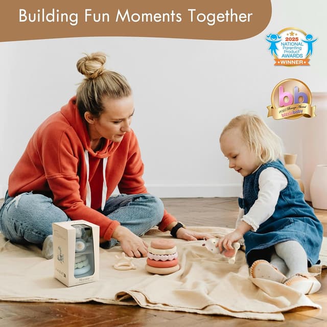 Detalle de Moonkie Bunny Baby Stacking Toys (7-Piece Silicone Rings) for Teething Relief