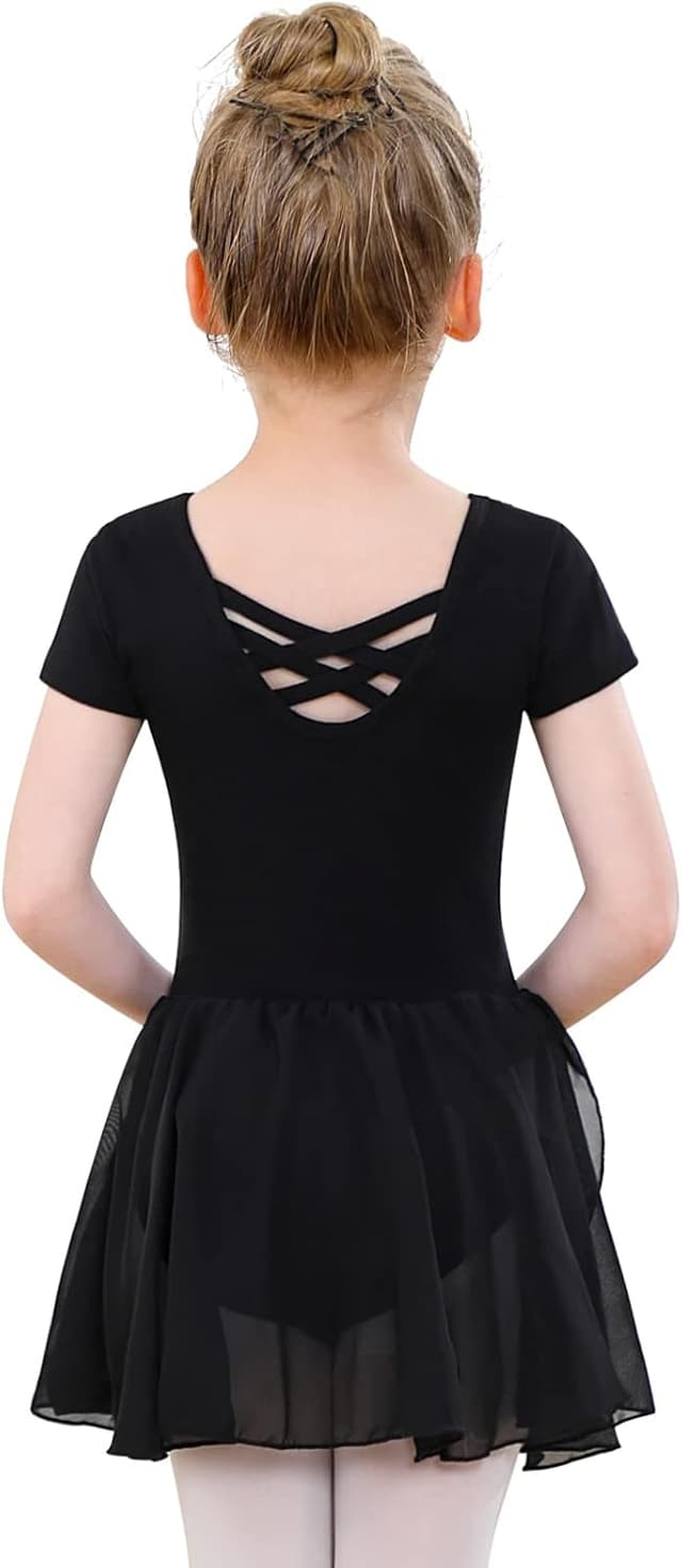 Detalle de PLIKSUVER Girls Ballet Dress with Chiffon Skirt – short-sleeve leotard outfit