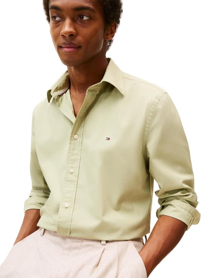 Detalle de Chemise popeline manches longues Tommy Hilfiger Homme — col boutonné à coupe classique