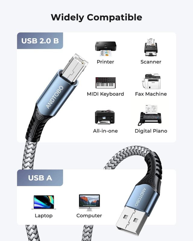 Thumbnail 4 de ANDTOBO USB A to B printer cable 2m