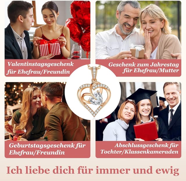 Detalle de Collier femme CDE double cœur infini avec pendentif cœur et zirconium