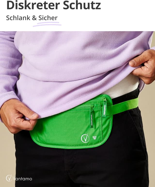Detalle de Vantamo Bauchtasche Damen ultraflach mit RFID-Schutz – Geldgürtel für Reisen, Laufen & Wandern