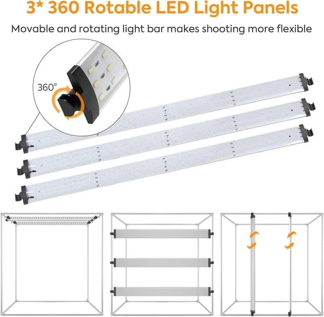 Detalle 2 de Huzofexo Professional Dimmable Shooting Tent Kit with CRI98 LED Light and 6 Backdrops (60cm) – Rotatable light box photo studio