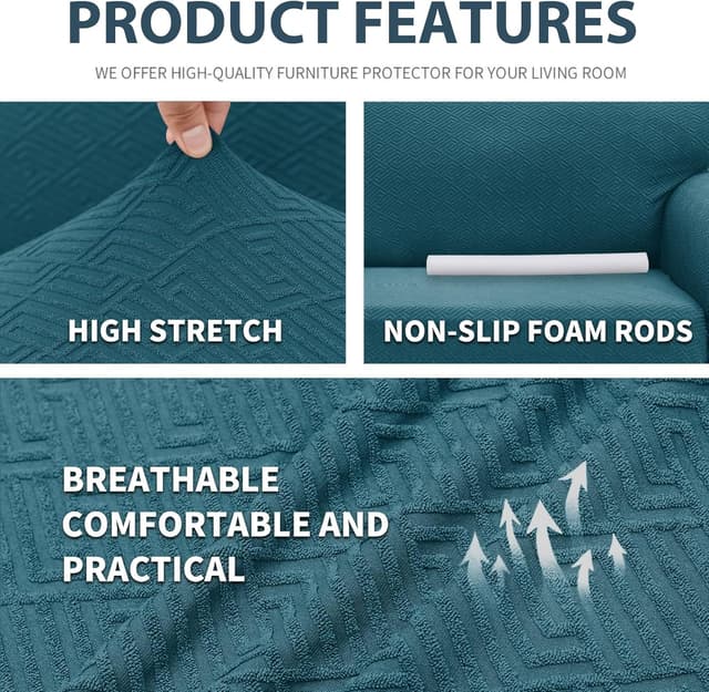 Detalle de Ystyle Copridivano 4 posti con braccioli super elasticizzato, jacquard geometrico turchese antiscivolo e antigraffio