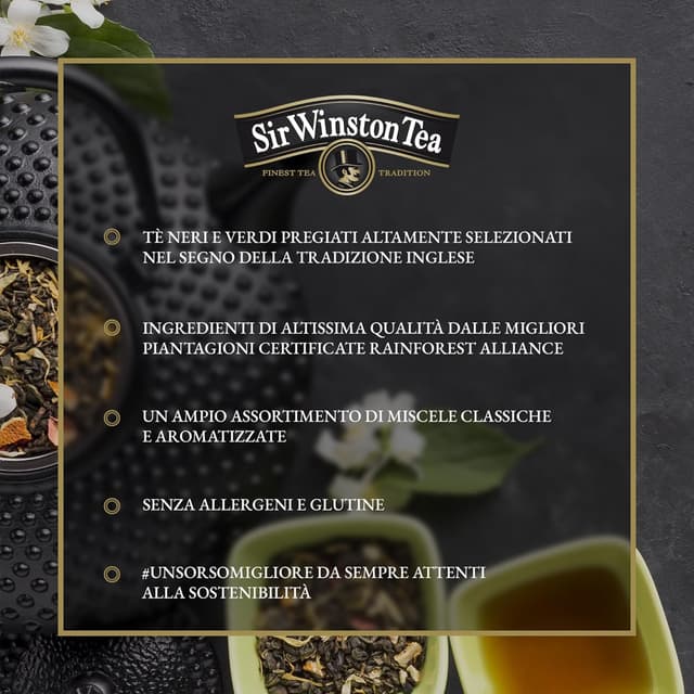 Detalle de Sir Winston Tea Tè Verde Matcha con 60 filtri (3 confezioni da 20) – senza lattosio, glutine e allergeni, vegan