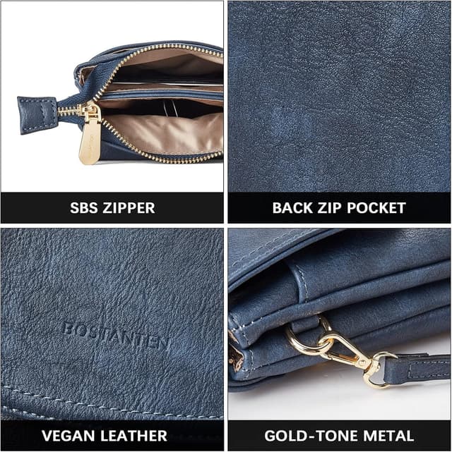 Detalle 2 de BOSTANTEN kleine Handytasche zum Umhängen mit Geldbörse und Kartenfächern (PU veganes Leder) – Designer Blau