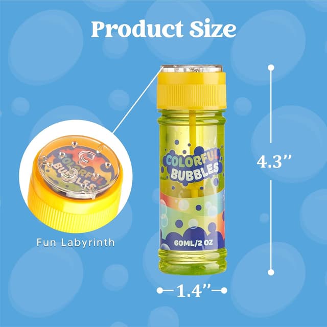 Detalle de JOYIN 12 Pack Bubble Bottles (2oz/60ml) with Puzzle Caps and Bubble Wands for Kids