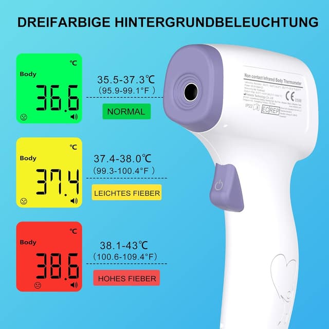 Detalle de hetaida Fieberthermometer kontaktloses Infrarot-Stirnthermometer für Baby, Kinder & Erwachsene – mit Fieberalarm, LCD & 50 Speicherplätzen