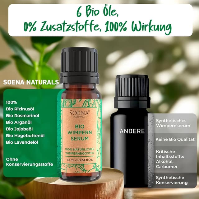 Detalle 2 de BIO Wimpernserum (100% natürlich, hormonfrei) mit 6 BIO Ölen – Lash Wachstumsserum gegen Wimpernausfall