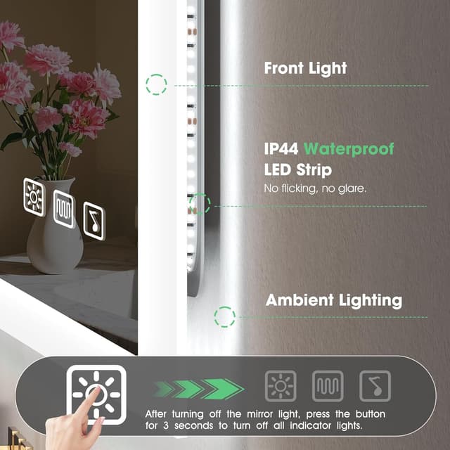 Detalle 2 de S’bagno LED-Badezimmer-Spiegel mit Beleuchtung 80x60 cm – Bluetooth, Antibeschlag, dimmbar & IP44