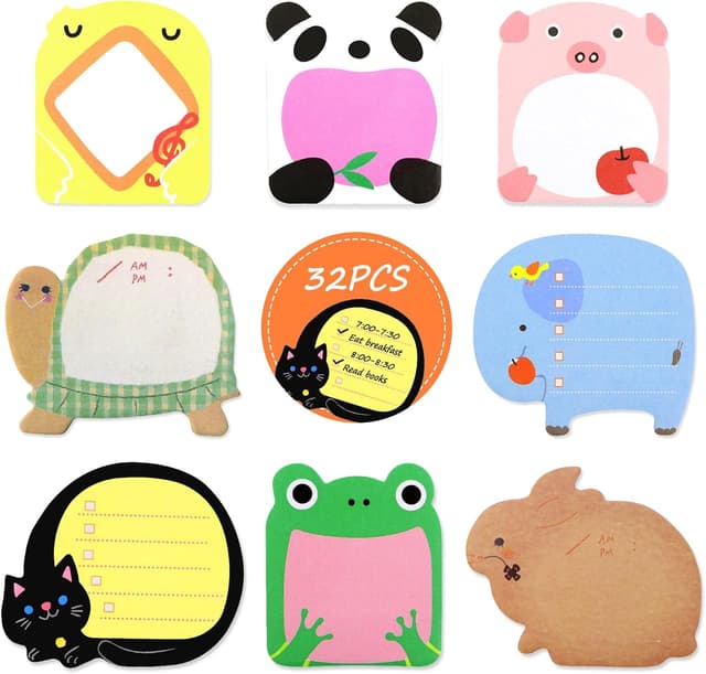 Detalle de Qufiiry 32 Packs Cartoon Sticky Notes (640 Sheets) – Animal Message Notes for Kids, School & Home