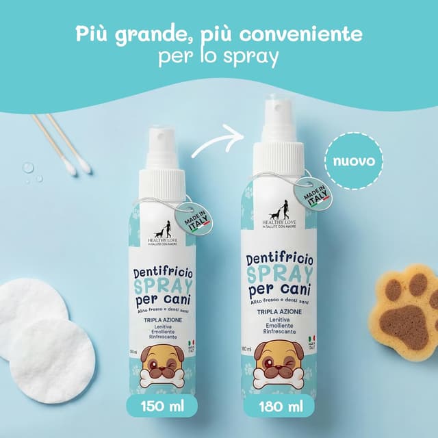 Detalle 2 de HEALTHY LOVE Dentifricio per cani spray formato maxi 180 ml con aloe bio e calendula