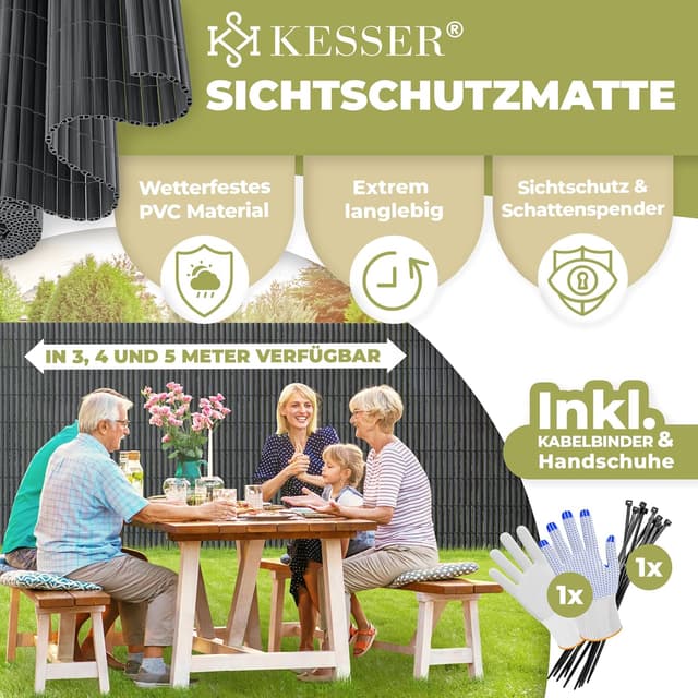 Detalle 2 de KESSER® PVC Sichtschutzmatte für Balkon & Terrasse (100x500 cm) in Anthrazit